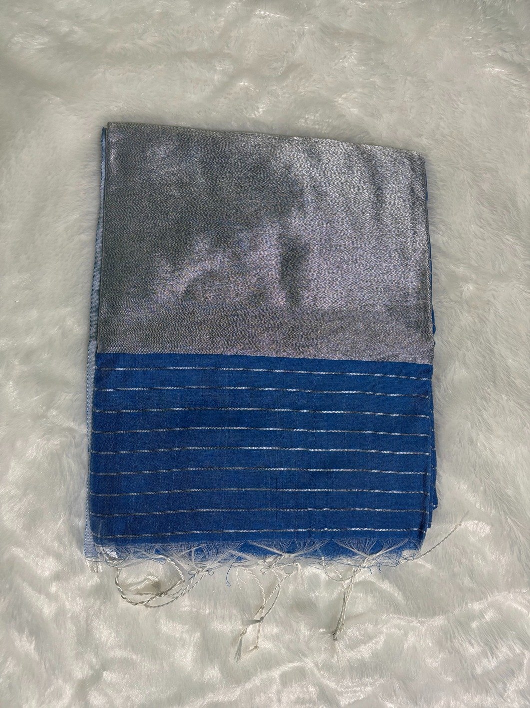 Blue Silver Zari Linen Silk Saree